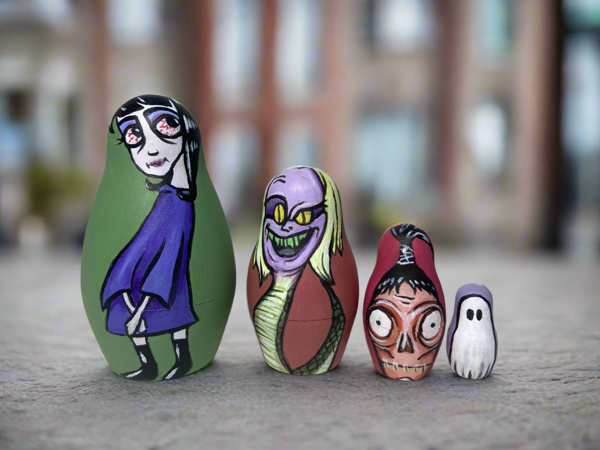Hand-Painted Beetlejuice Cartoon Character Nesting Dolls – One-of-a-Kind Collectible - Mini Set