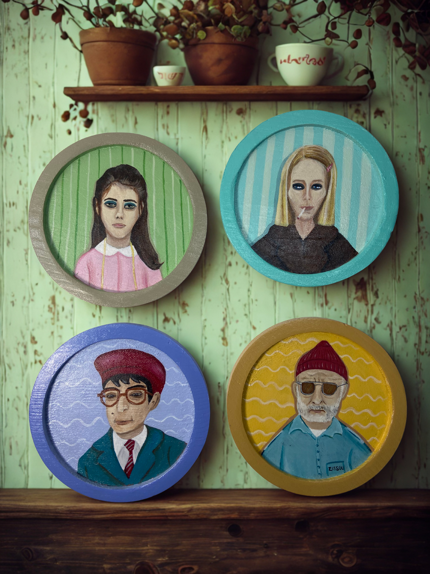 Wes Anderson Art Coasters Set of 4 | Hand-Painted Pop Culture Decor