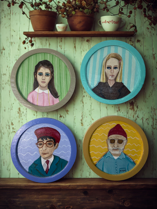 Wes Anderson Art Coasters Set of 4 | Hand-Painted Pop Culture Decor