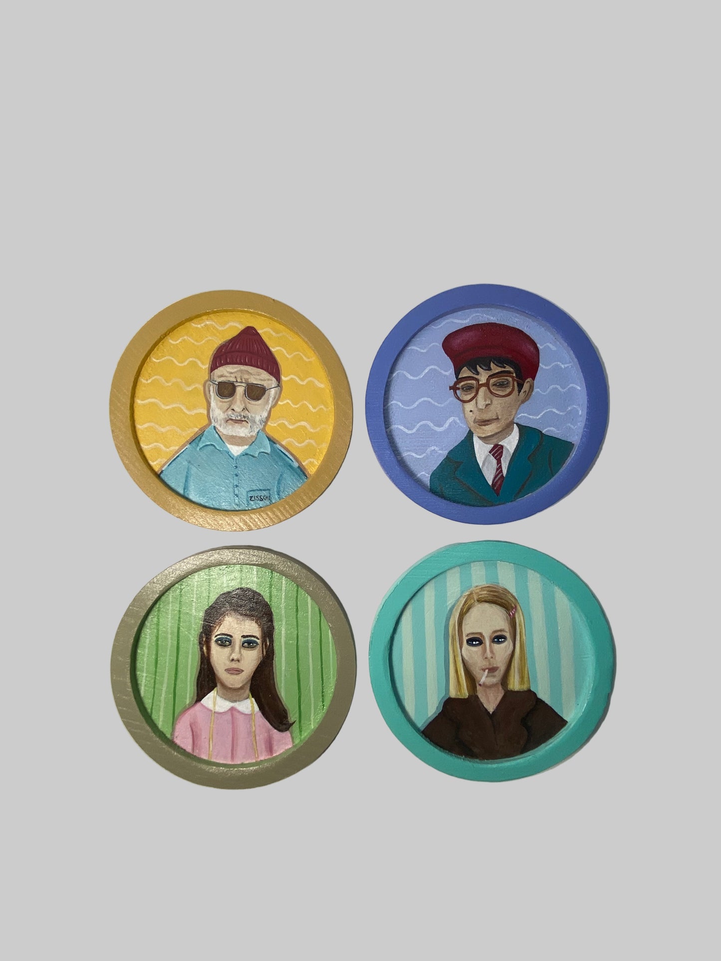 Wes Anderson Art Coasters Set of 4 | Hand-Painted Pop Culture Decor