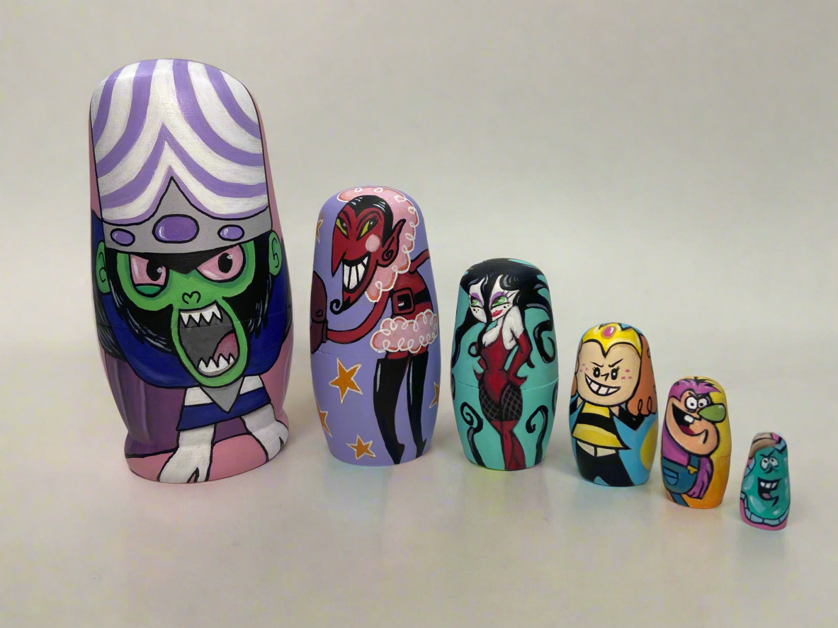 Hand-Painted Powerpuff Girls Villains Nesting Dolls β One-of-a-Kind Collectible Set