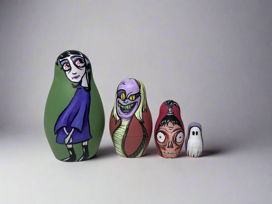 Hand-Painted Beetlejuice Cartoon Character Nesting Dolls – One-of-a-Kind Collectible - Mini Set