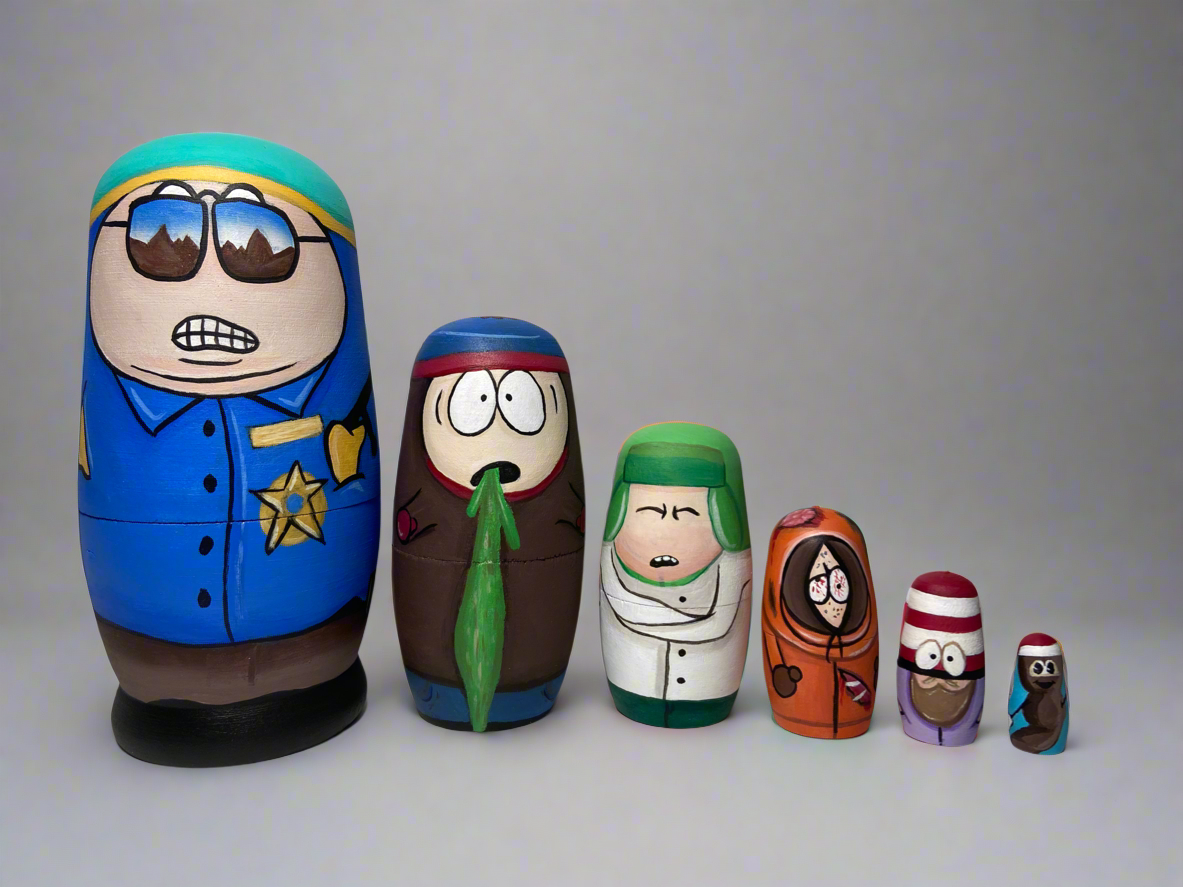 Hand-Painted South Park Wooden Nesting Doll Set β Quirky Pop Culture Art β One-of-a-Kind Collectible - Premium Set