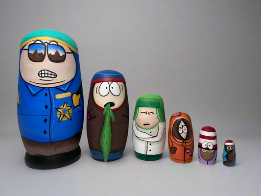 Hand-Painted South Park Wooden Nesting Doll Set – Quirky Pop Culture Art – One-of-a-Kind Collectible - Premium Set