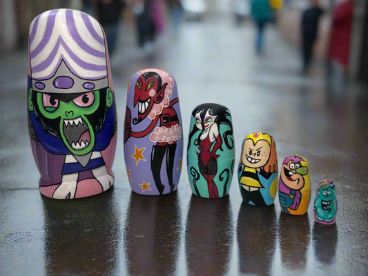 Hand-Painted Powerpuff Girls Villains Nesting Dolls – One-of-a-Kind Collectible Set