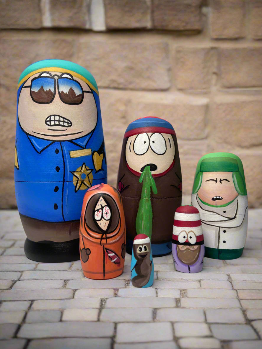 Hand-Painted South Park Wooden Nesting Doll Set β Quirky Pop Culture Art β One-of-a-Kind Collectible - Premium Set