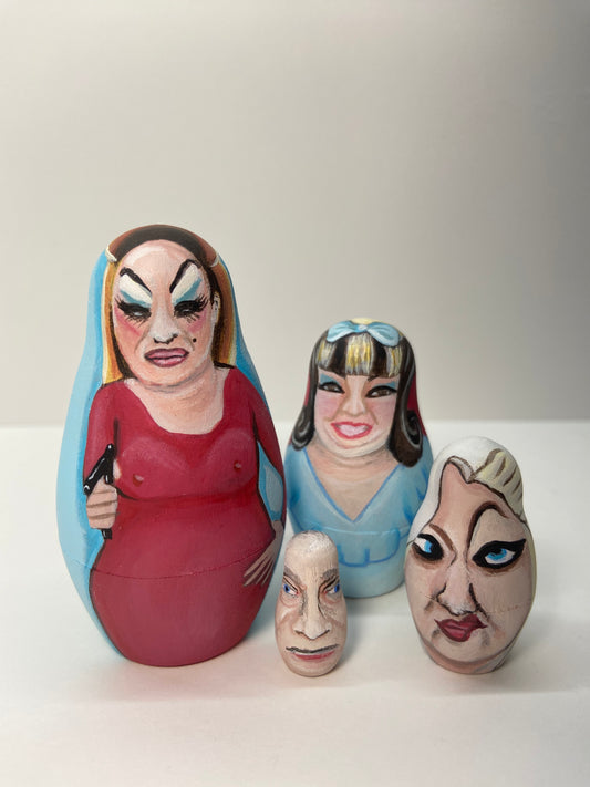 Hand-Painted Wooden Nesting Doll Set – Cult Cinema & Drag-Inspired Art – One-of-a-Kind Collectible - Mini Set