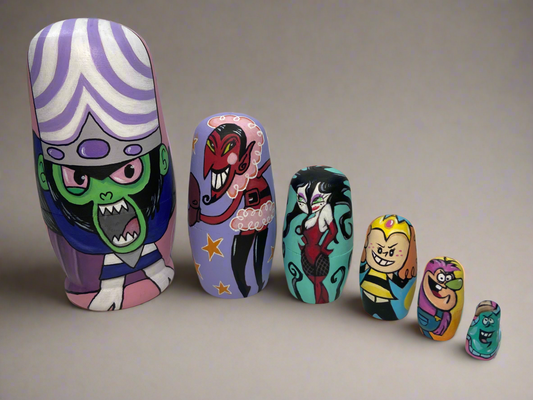 Hand-Painted Powerpuff Girls Villains Nesting Dolls – One-of-a-Kind Collectible Set