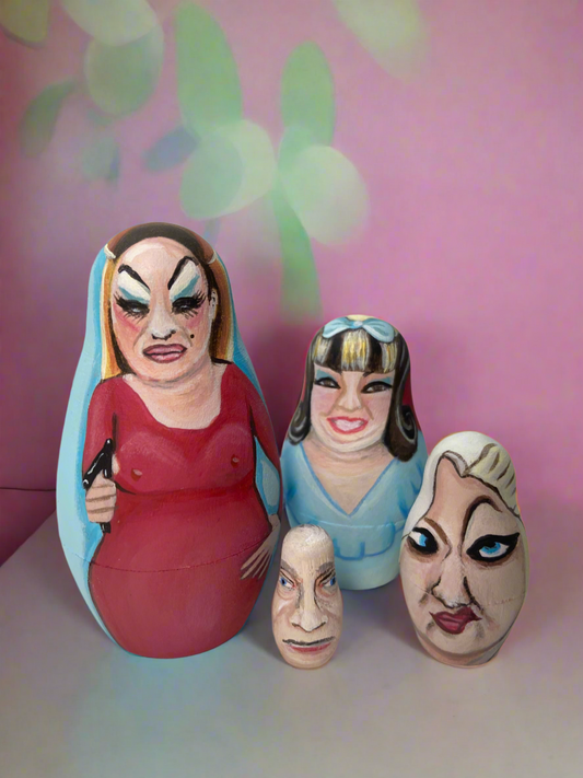 Hand-Painted Wooden Nesting Doll Set – Cult Cinema & Drag-Inspired Art – One-of-a-Kind Collectible - Mini Set