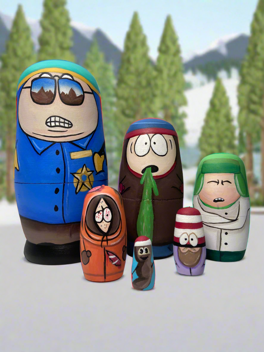 Hand-Painted South Park Wooden Nesting Doll Set β Quirky Pop Culture Art β One-of-a-Kind Collectible - Premium Set