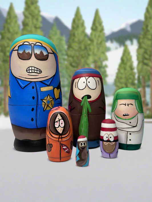 Hand-Painted South Park Wooden Nesting Doll Set – Quirky Pop Culture Art – One-of-a-Kind Collectible - Premium Set