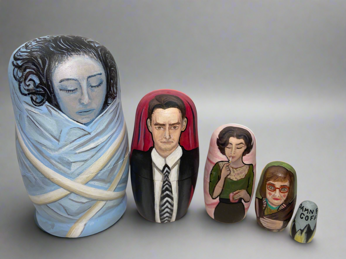 Hand-Painted Twin Peaks Nesting Dolls – One-of-a-Kind Collectible Set - Premium Set