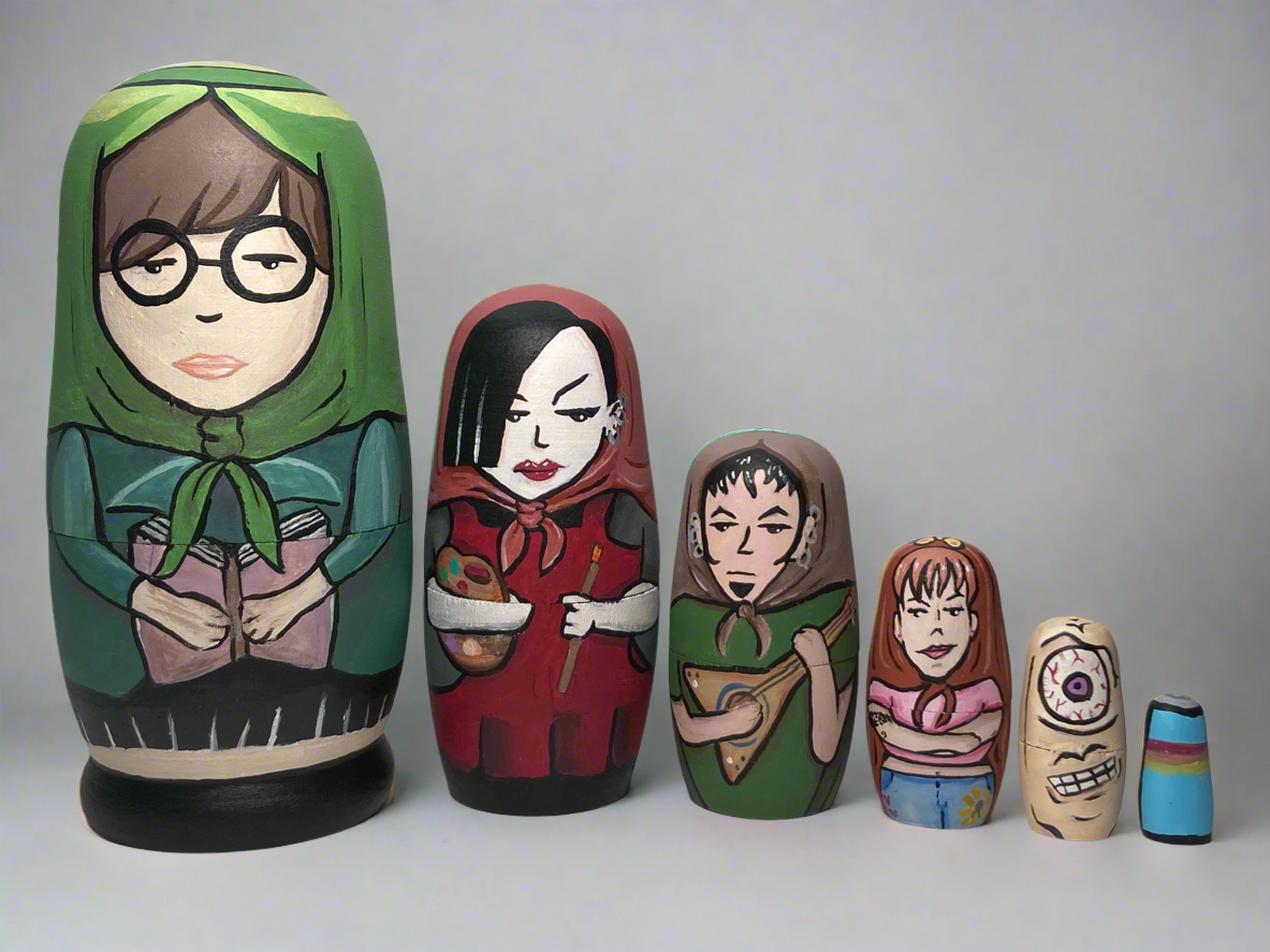 Hand-Painted Wooden Nesting Doll Set – Quirky Cartoon-Inspired Pop Culture Collectible - Premium Set