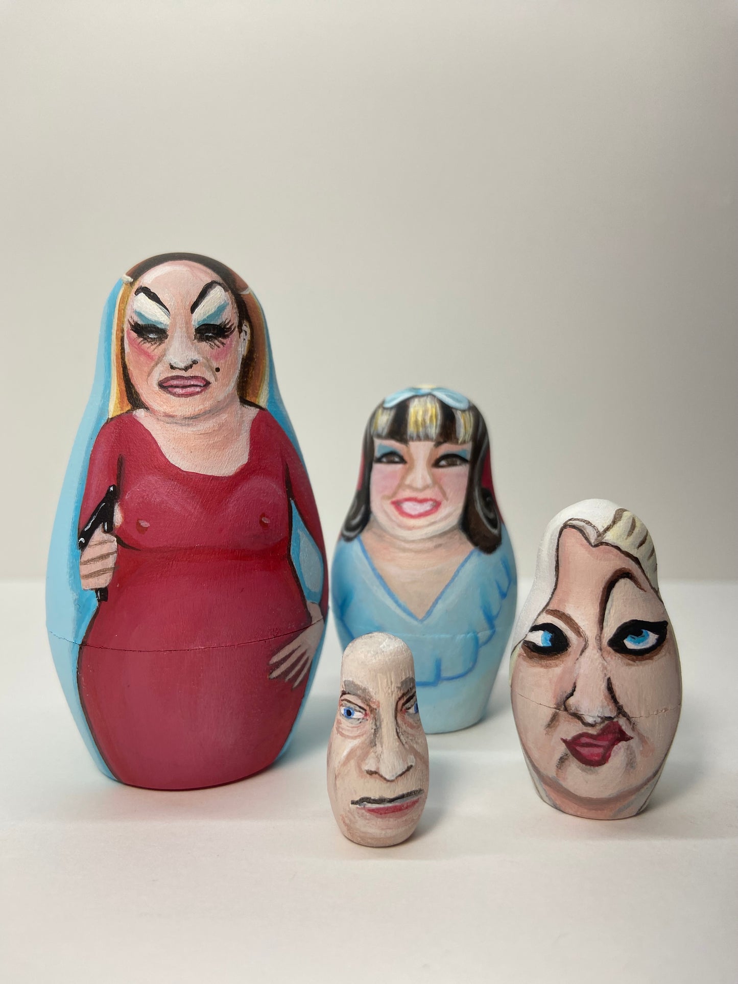 Hand-Painted Wooden Nesting Doll Set – Cult Cinema & Drag-Inspired Art – One-of-a-Kind Collectible - Mini Set