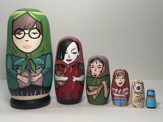 Hand-Painted Wooden Nesting Doll Set – Quirky Cartoon-Inspired Pop Culture Collectible - Premium Set