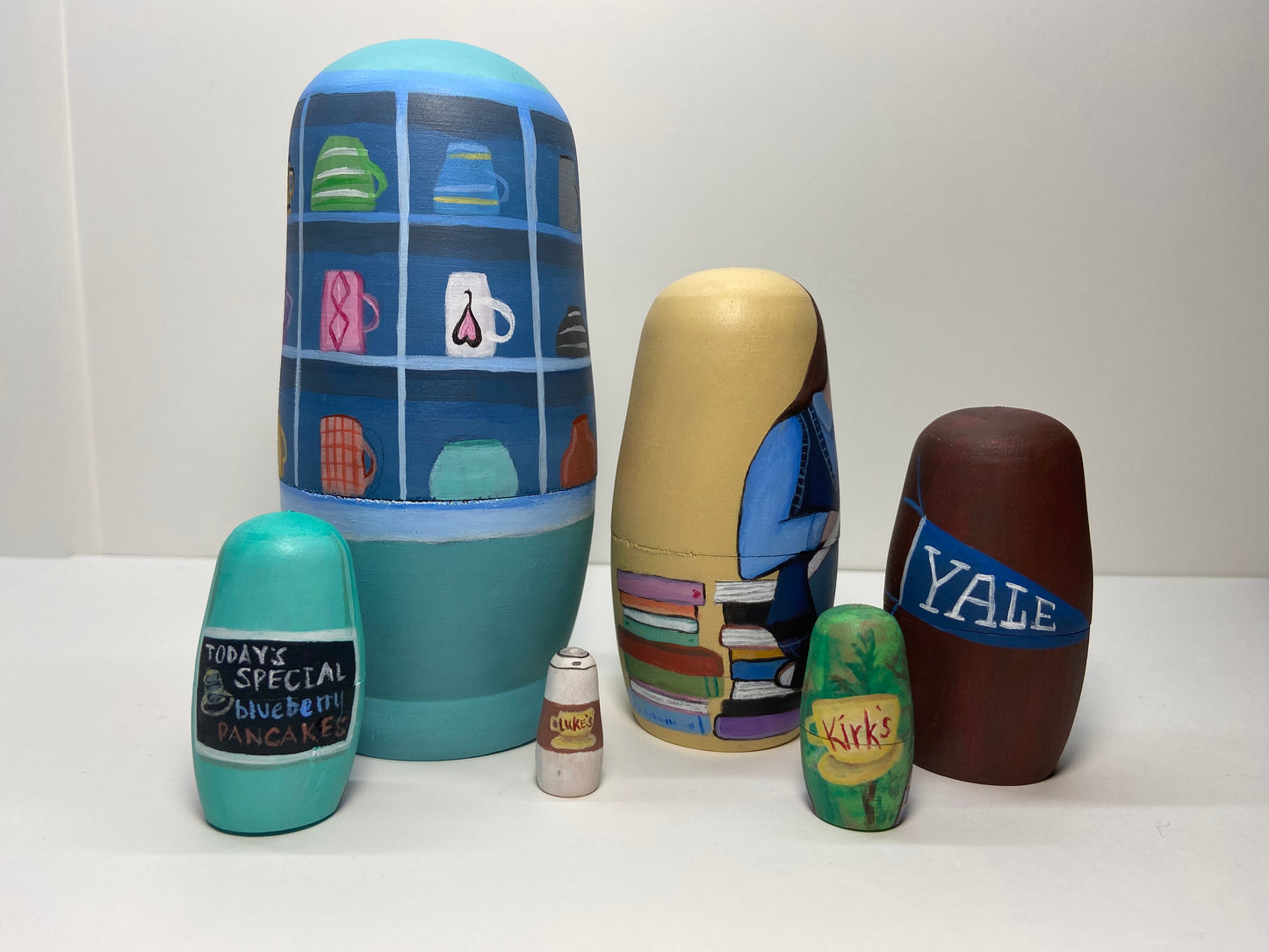 Gilmore Girls Hand-Painted Wooden Nesting Doll Set – Quirky TV-Inspired Pop Culture Collectible - Premium Set