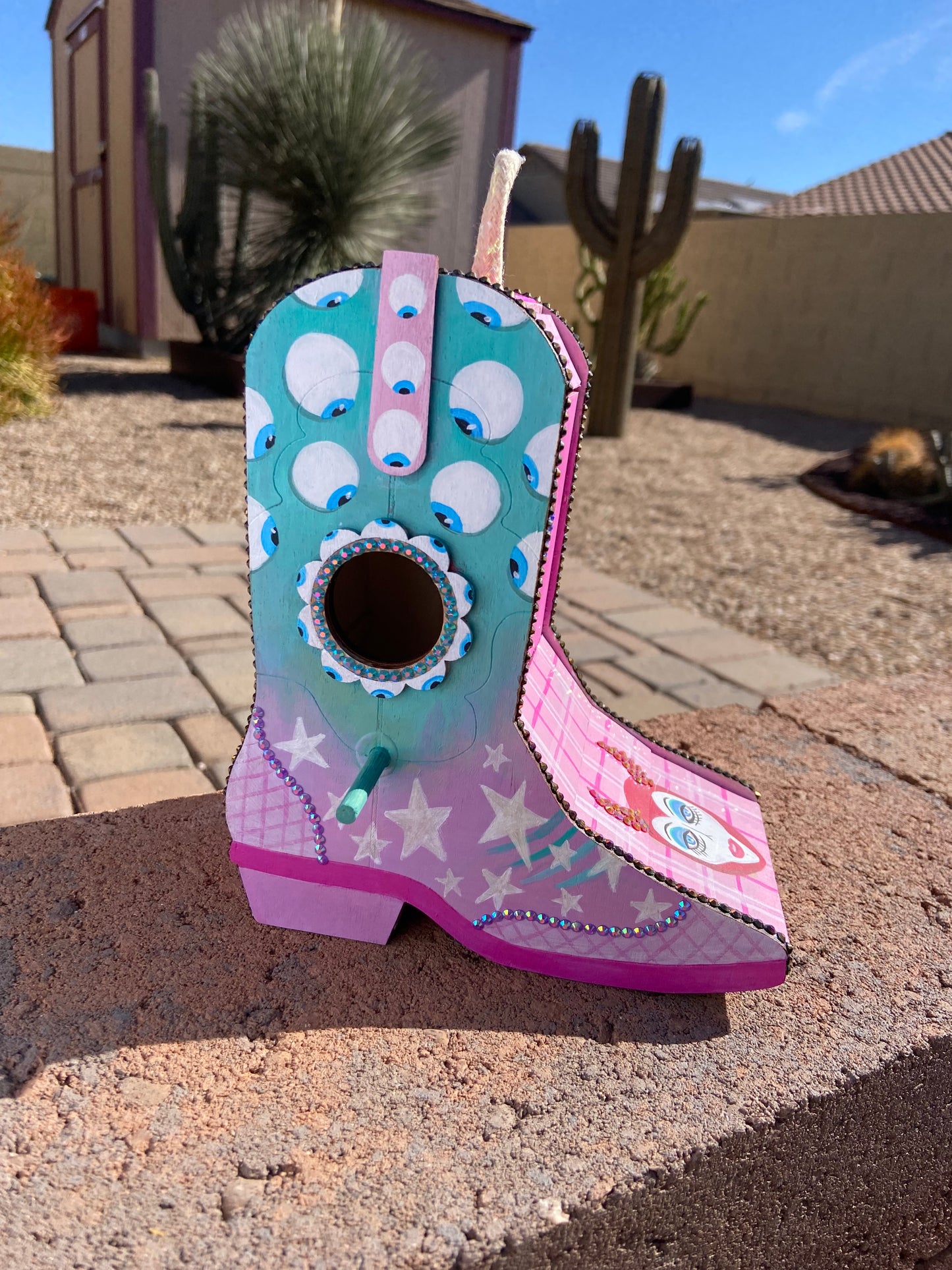 Pink Pony Club Cowgirl Boot Birdhouse — One-of-a-Kind Hand-Painted Art