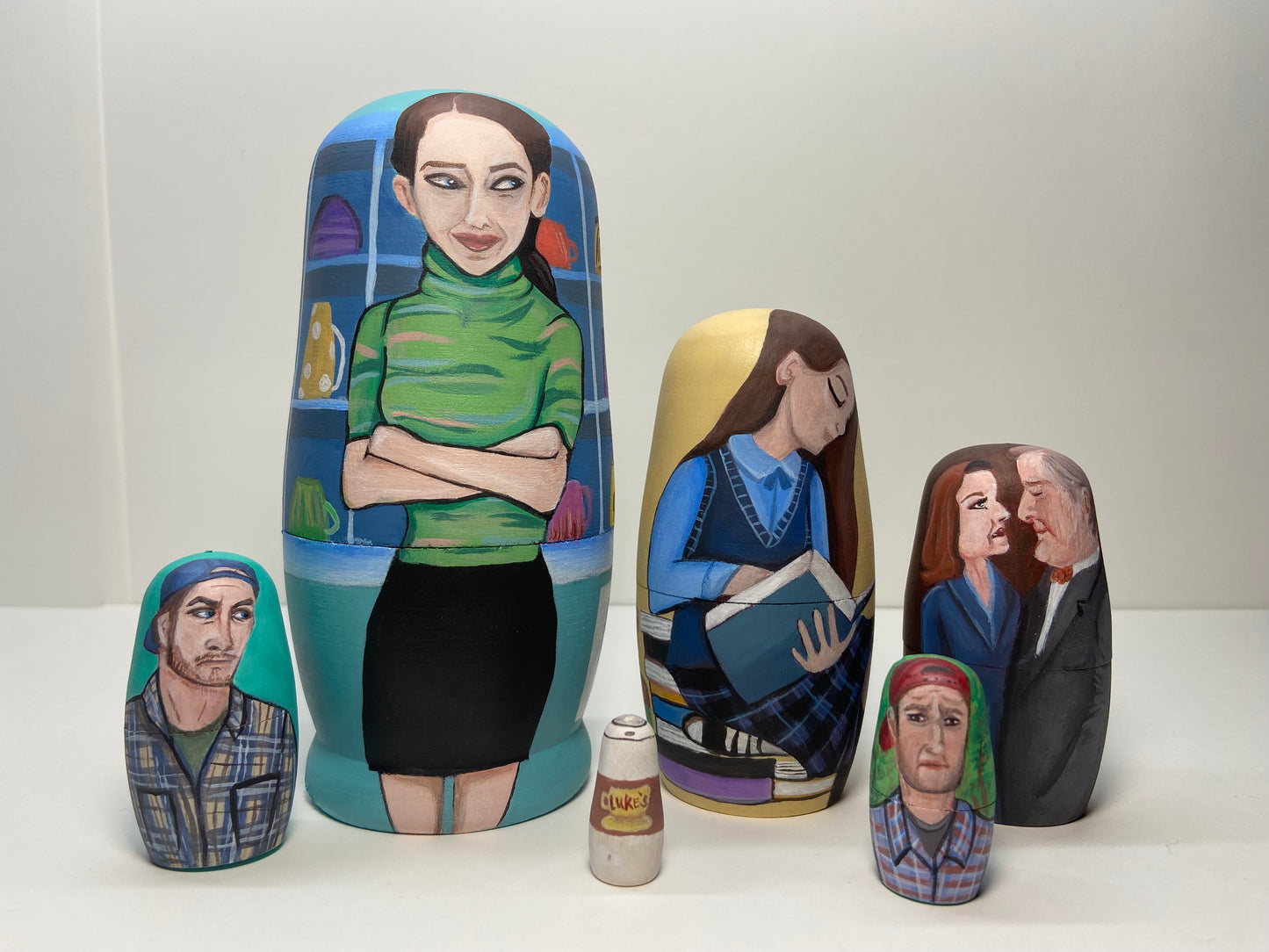 Gilmore Girls Hand-Painted Wooden Nesting Doll Set – Quirky TV-Inspired Pop Culture Collectible - Premium Set