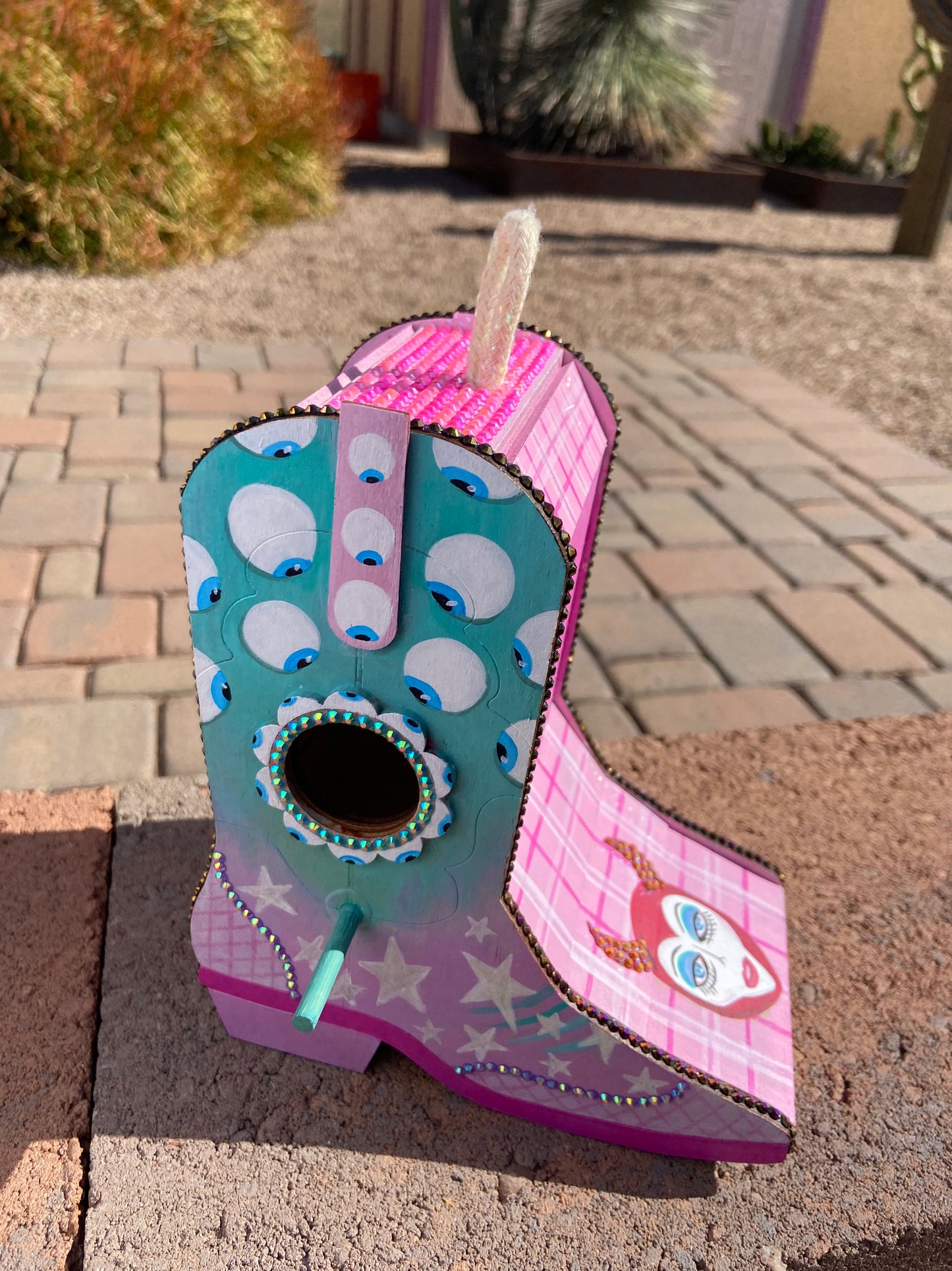Pink Pony Club Cowgirl Boot Birdhouse — One-of-a-Kind Hand-Painted Art