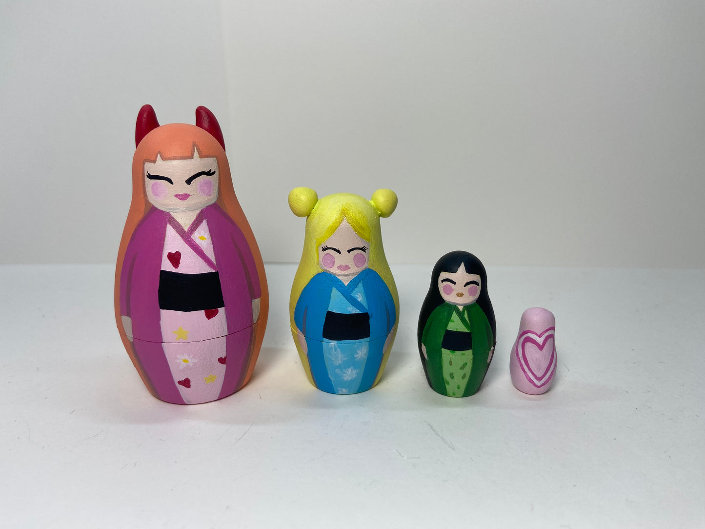 Kawaii Powerpuff-Inspired Nesting Doll Set — Sugar, Spice & Everything Nice Kimono Collection (1 of 1)
