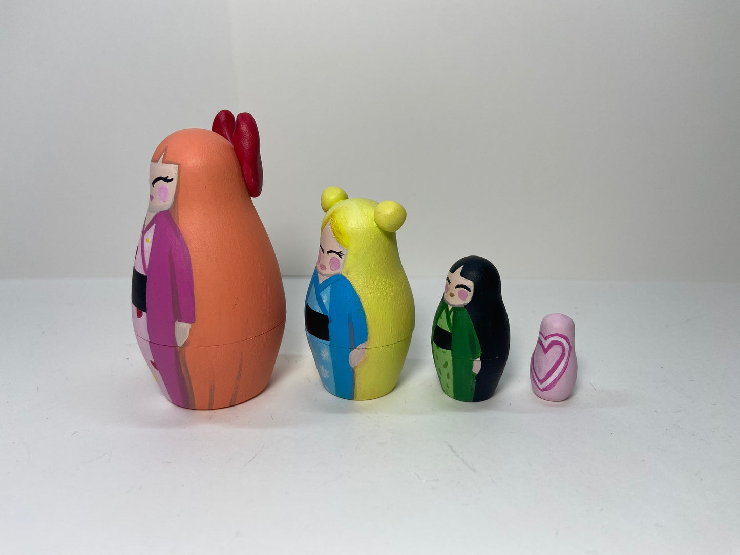 Kawaii Powerpuff-Inspired Nesting Doll Set — Sugar, Spice & Everything Nice Kimono Collection (1 of 1)