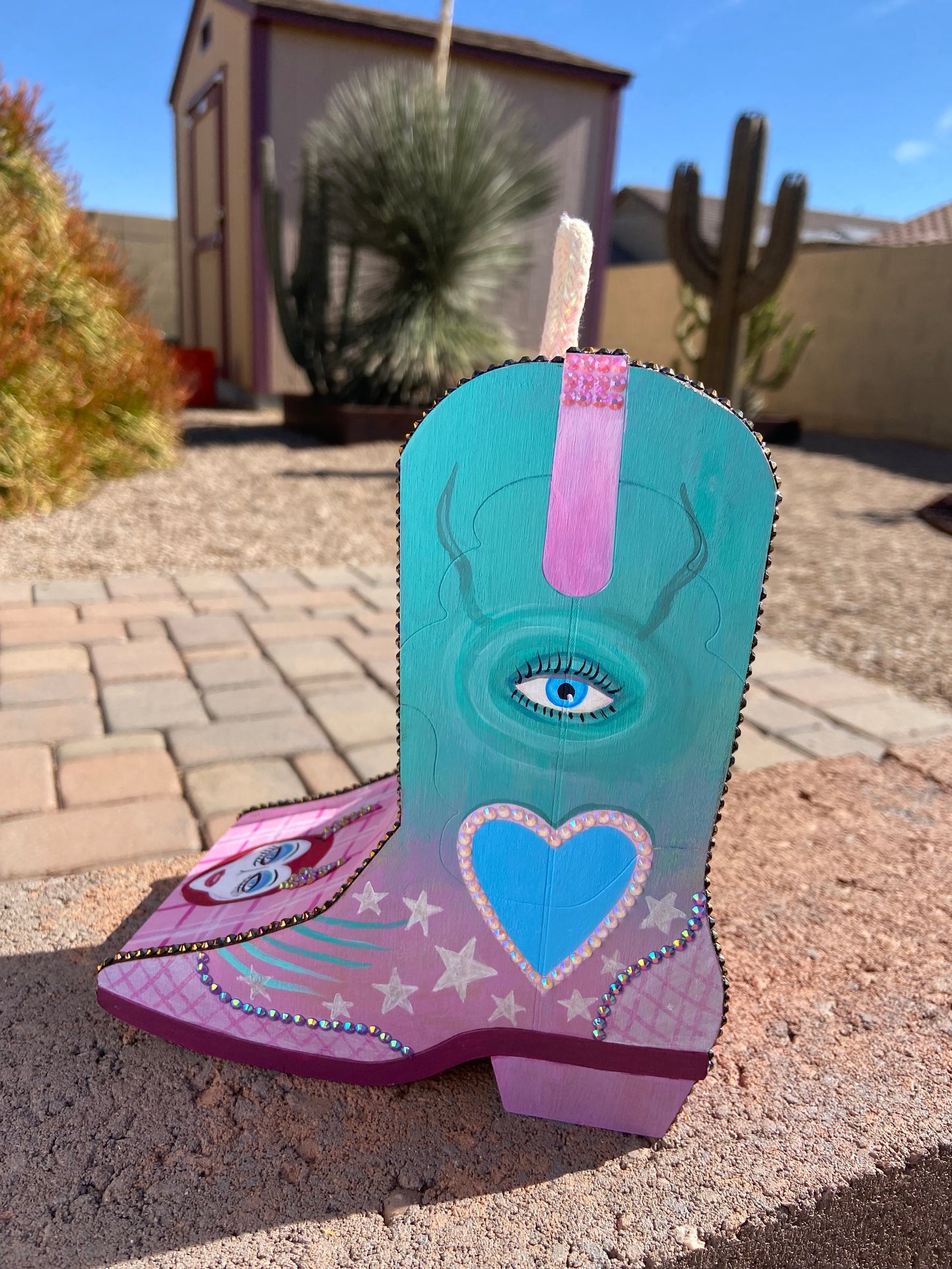 Pink Pony Club Cowgirl Boot Birdhouse — One-of-a-Kind Hand-Painted Art