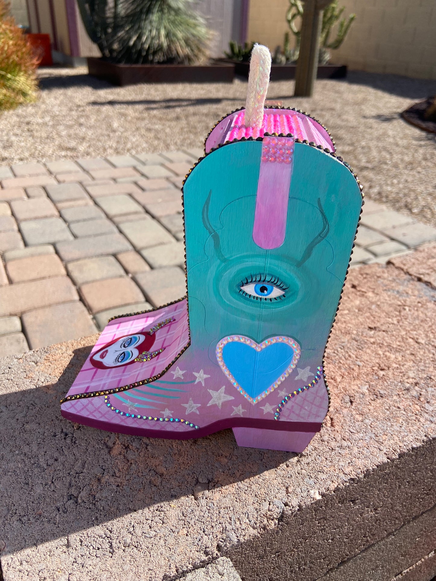 Pink Pony Club Cowgirl Boot Birdhouse — One-of-a-Kind Hand-Painted Art