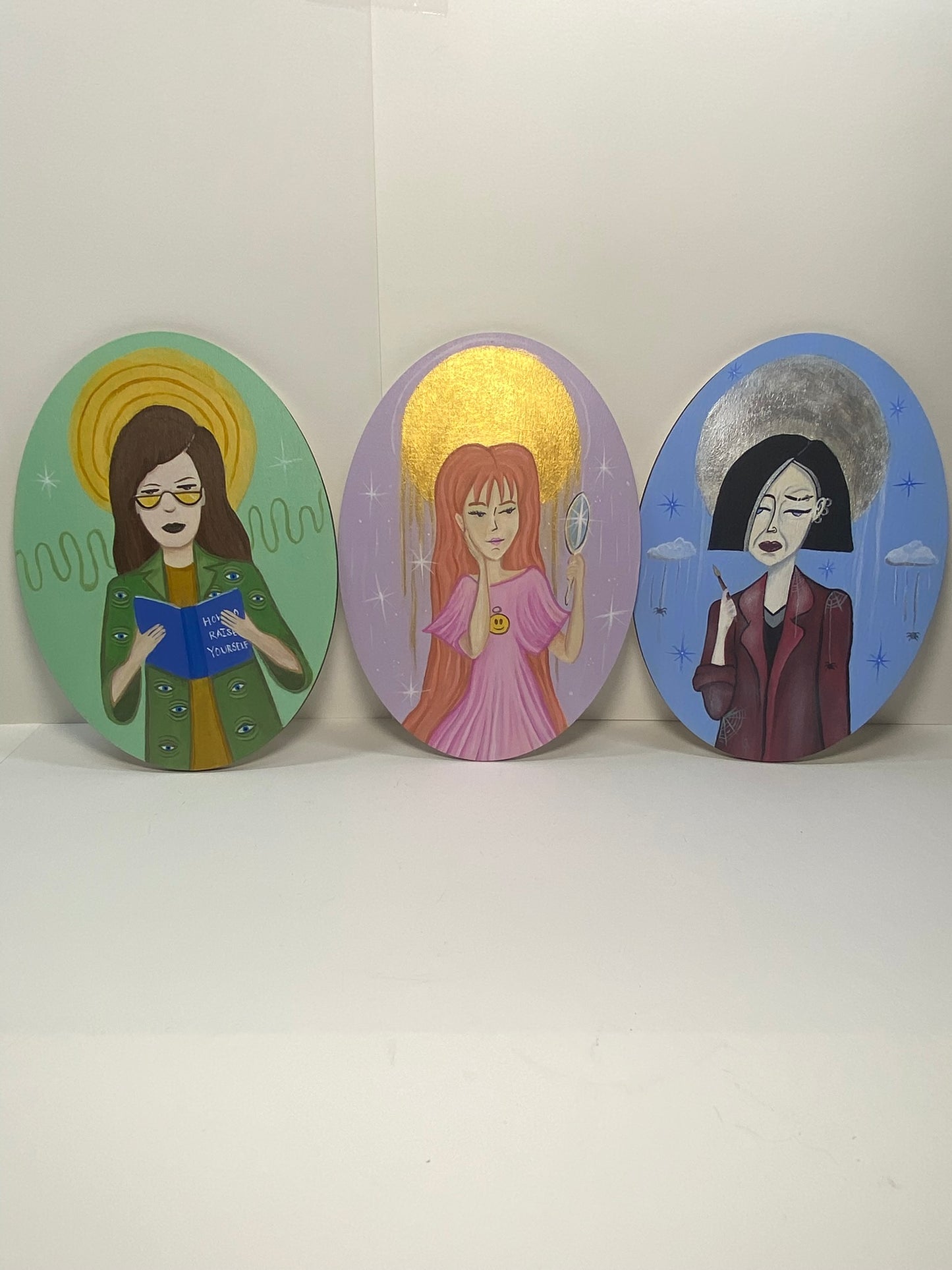 Sick Sad Goddesses Triptych | Hand-Painted Daria-Inspired Wall Art | The Maiden, The Mother, The Crone