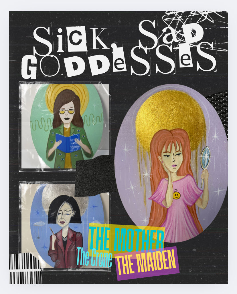 Sick Sad Goddesses Triptych | Hand-Painted Daria-Inspired Wall Art | The Maiden, The Mother, The Crone