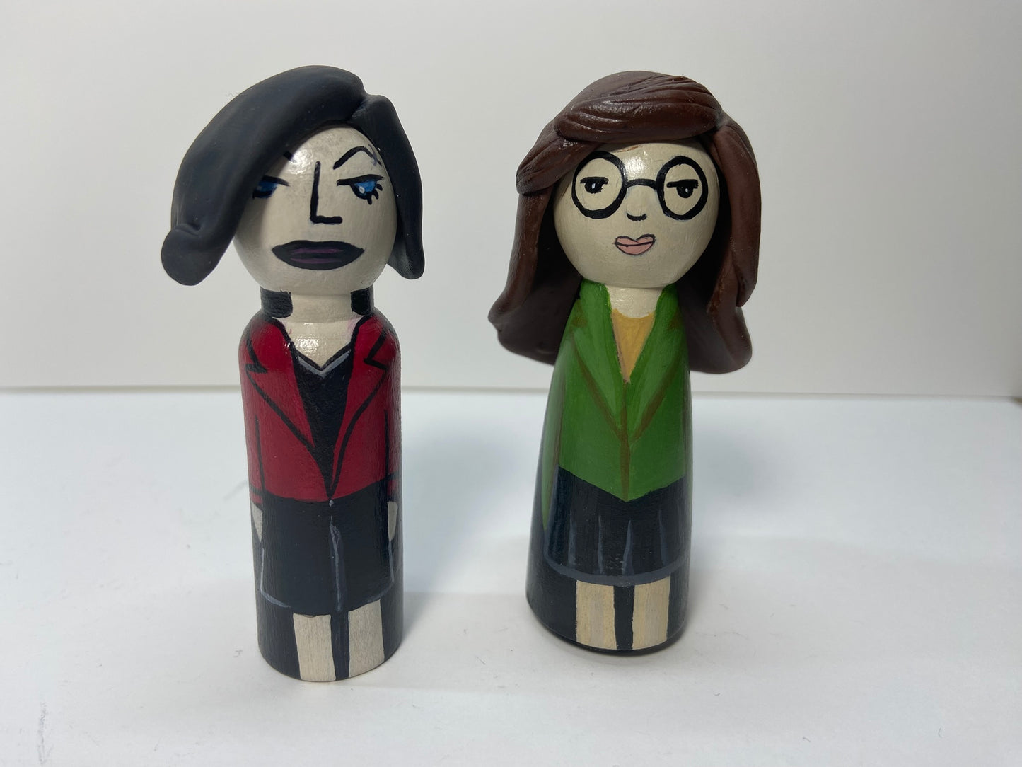 Daria + Jane Peg Doll Set | Hand-Painted 90s Cartoon Art Collectible | One-of-a-Kind Pop Culture Decor