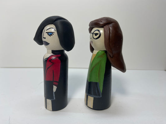 Daria + Jane Peg Doll Set | Hand-Painted 90s Cartoon Art Collectible | One-of-a-Kind Pop Culture Decor