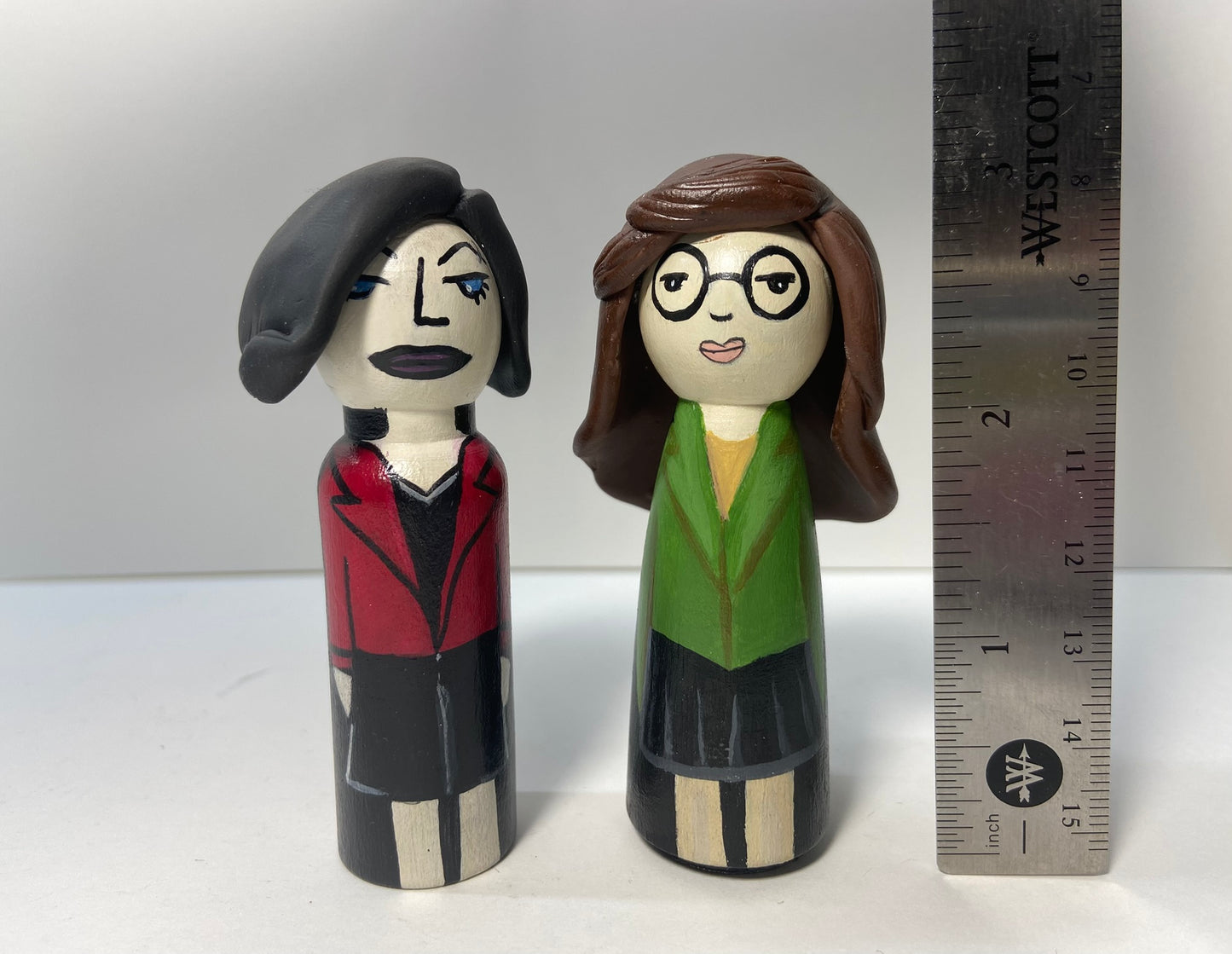 Daria + Jane Peg Doll Set | Hand-Painted 90s Cartoon Art Collectible | One-of-a-Kind Pop Culture Decor